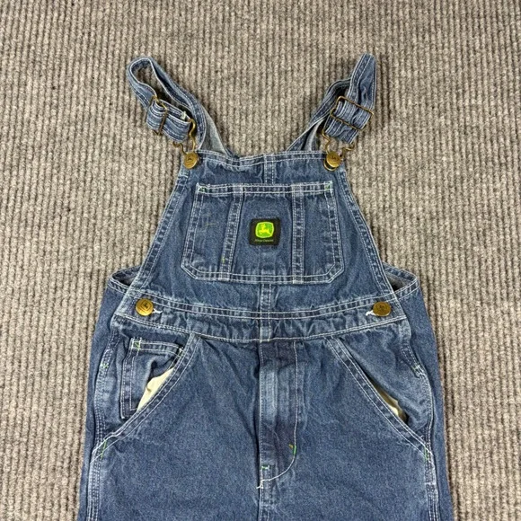 John Deere Kids Boys Blue Denim Overalls Size 6 Adjustable Straps Farming Style - Picture 2 of 9